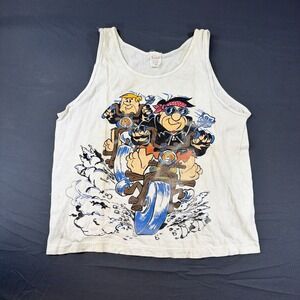 Vintage Flintstones Tank-top  Medium‎ Fred Barney Motorcycle Cartoon 90s